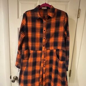 Orange and Blue Plaid oversized style shirt or dress